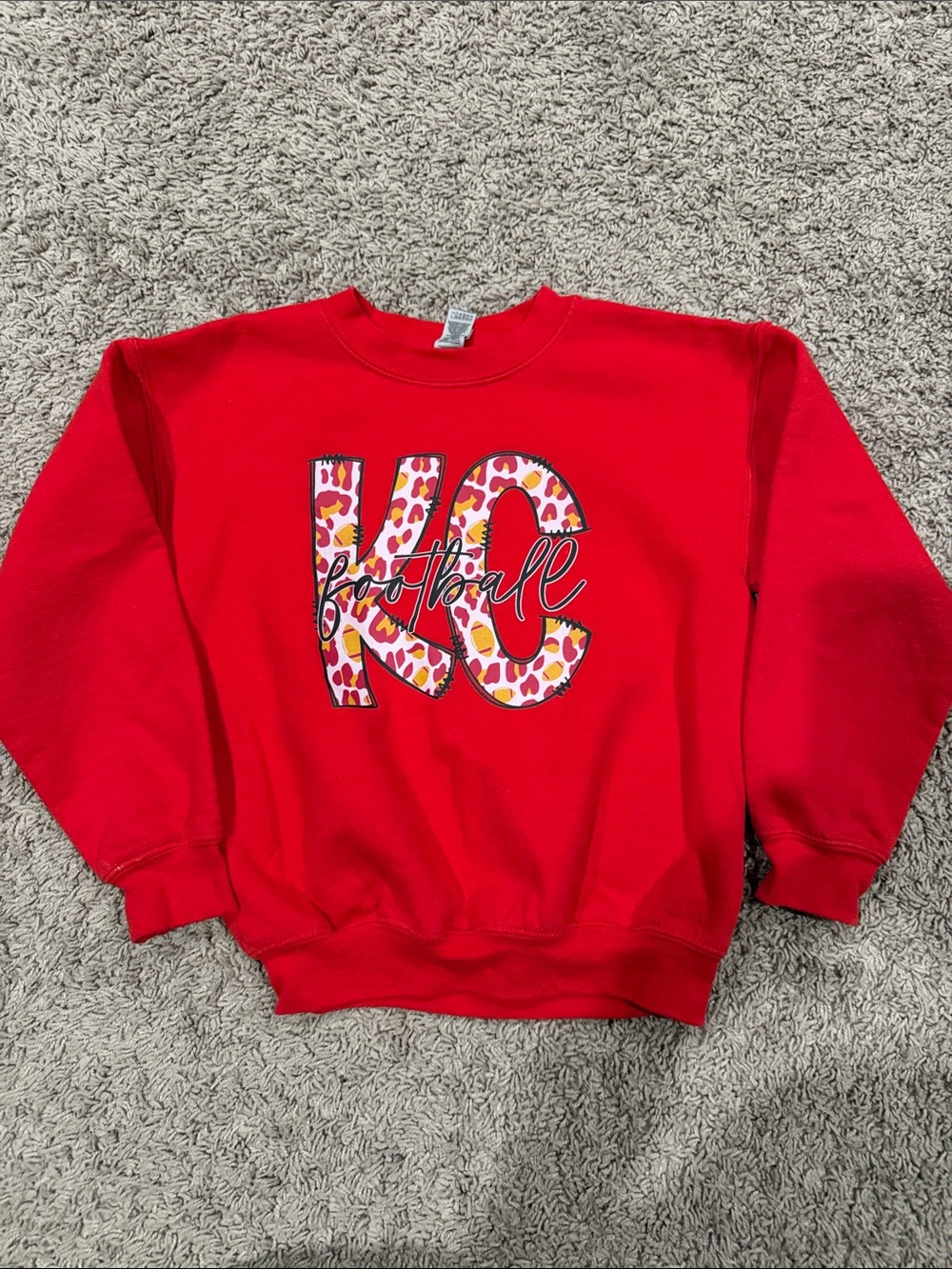 Gildan Red KC Football Sweatshirt with Leopard Accent